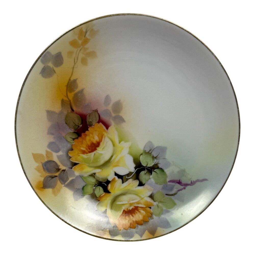 Antique Hand Painted Nippon Morimura Edwardian Wild Rose Gold Rim Cabinet Plate